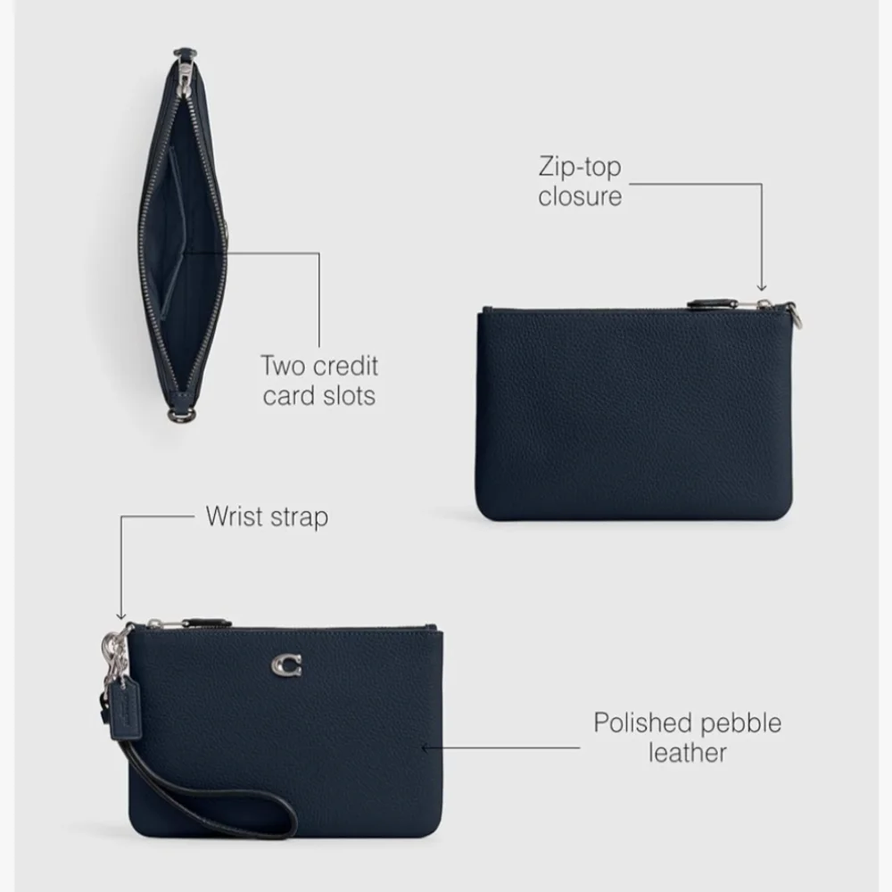 Coach Midnight Blue Wristlet with Silver Detail